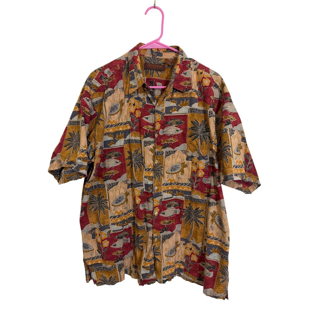 Tori Richard Honolulu Mens Large Cotton Lawn Hawaii Shirt Sea Turtle Fish Print